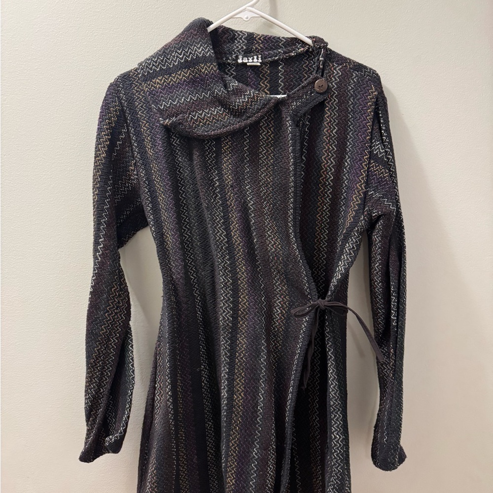 Jayli Black Multicolor Zigzag Long Sleeve Wrap Jacket
